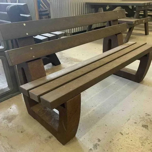 Recycled plastic park bench in brown