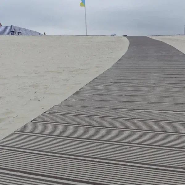 Pre assembled beach boardwalk in brown