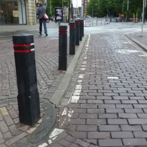 Recycled Plastic Pyramid Head Street Bollard with Red and White Reflector Strips