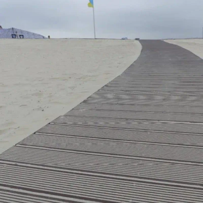 Pre assembled beach boardwalk in brown