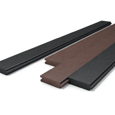 Tongue & groove recycled plastic boards in brown and black